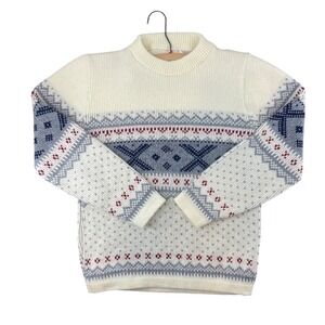 Vintage Fair Isle Knit Sweater M Cream‎ Navy Red Apres Ski